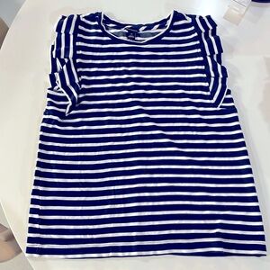 Ann Taylor Striped Ruffle Sleeve Tee